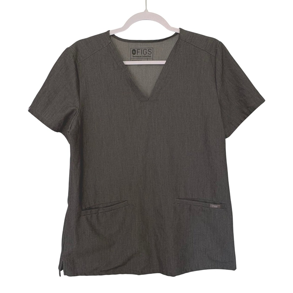 FIGS Casma 3-Pocket Scrub Top Women M Graphite Gray V-Neck Technical FW1100